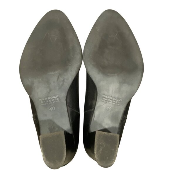 Marroqui Sanchez black leather ankle boots almond toe block heel women’s 40 - Picture 12 of 13